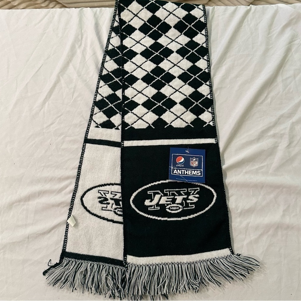 New York Jets Scarf NFL Football Green and White Argyle Pattern New with Tags